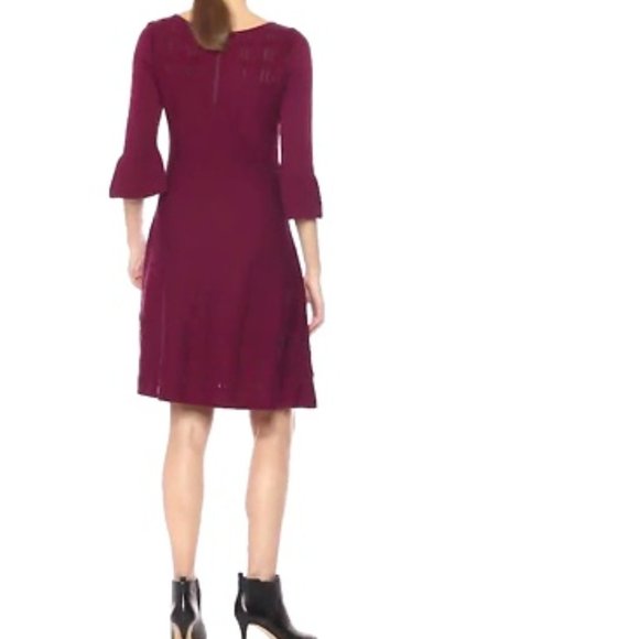 Nic & Zoe Burgundy Illusion Twirl Knit Sweater Dress Womens Size XS Bell Sleeves - Picture 2 of 15